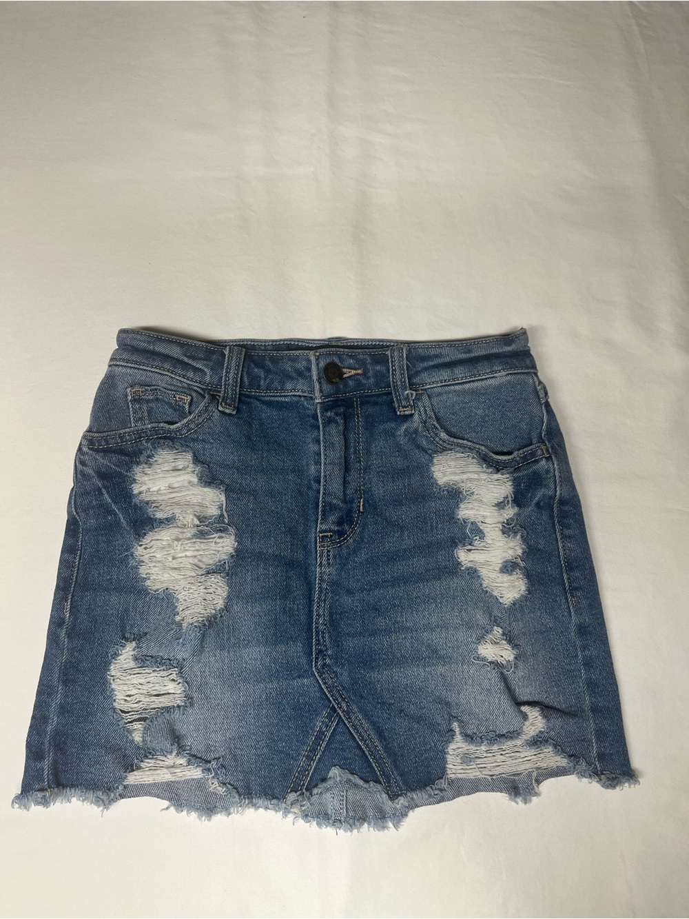 Hollister Ripped Denim Mini Skirt in Medium Blue